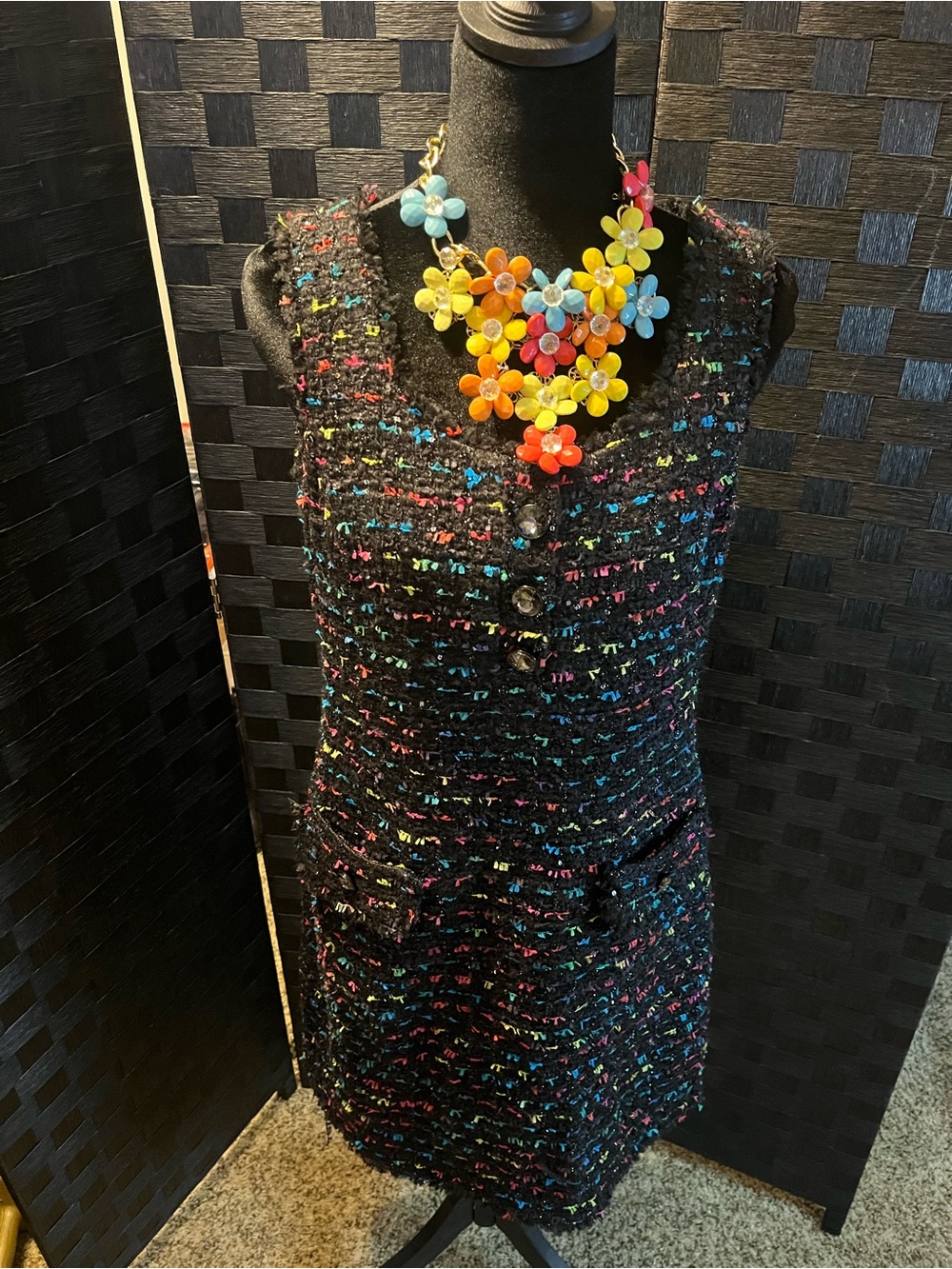 kate spade Black Tweed Sleeveless Shift Dress with Multicolor Flecks